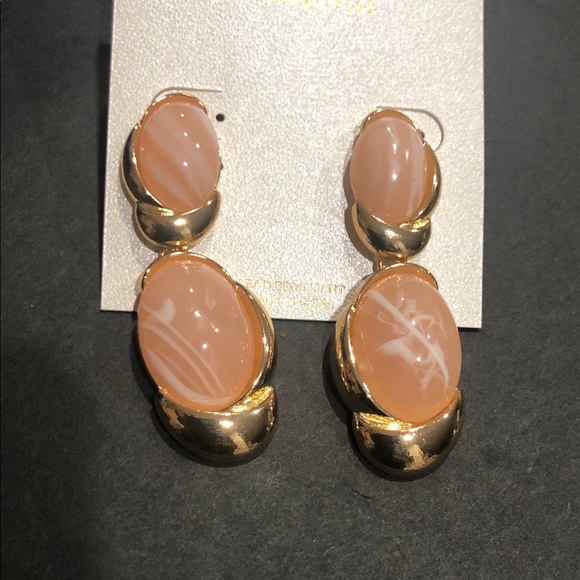 Natasha Couture Jewelry - Natasha couture gold tone pink peach colored cabochon stone look dangle earrings